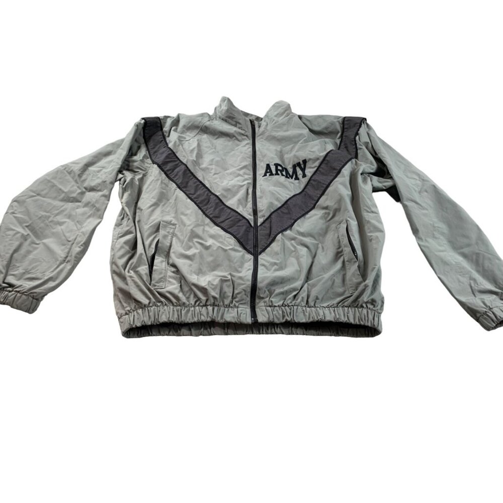 Vintage Army Jacket Men Large Gray Military Physical Training IPFU Skilcraft